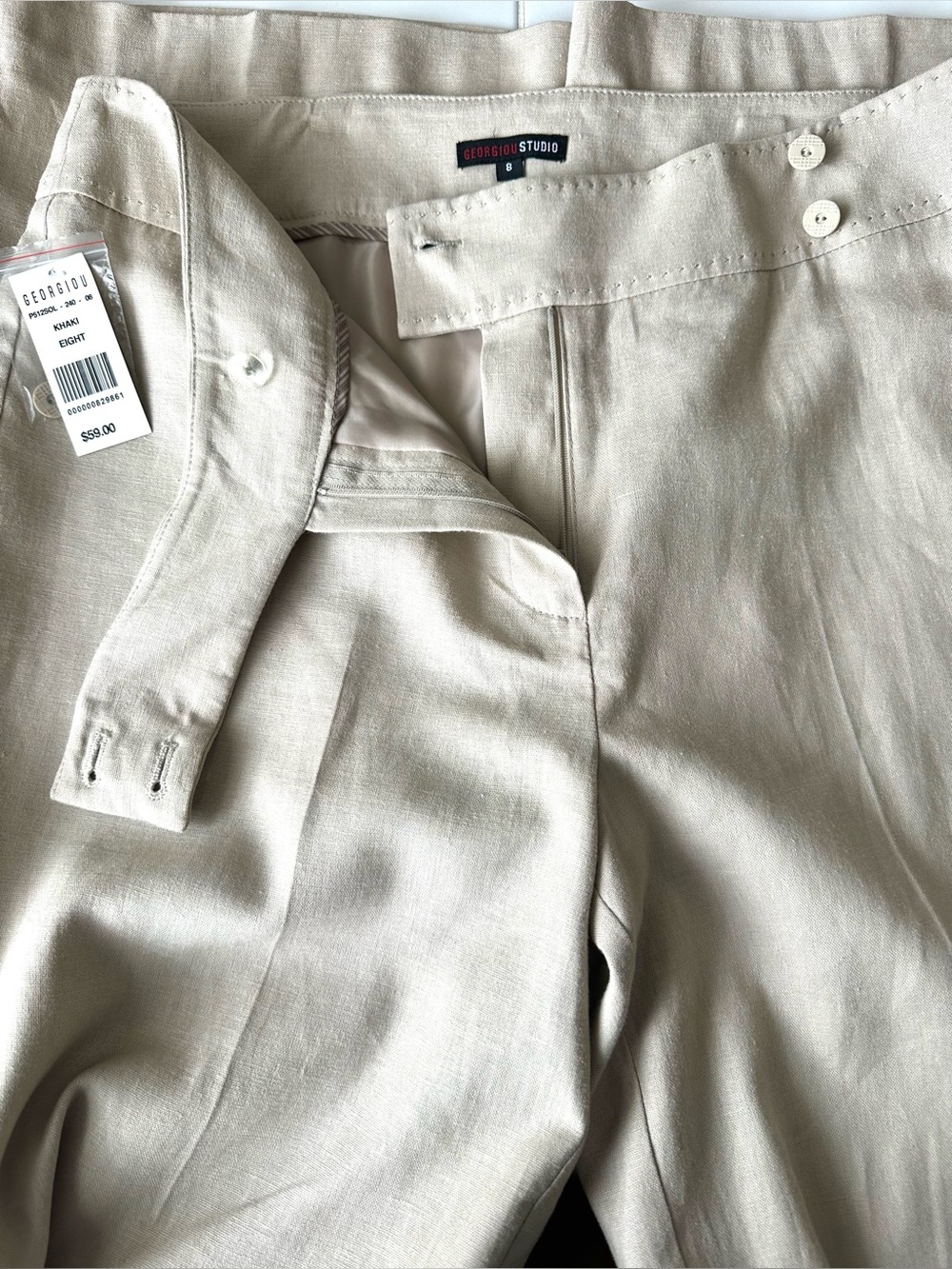 Georgiou Studio Linen Blend Wide Leg Pants Khaki Fully Lined NWT 8 - Picture 5 of 9